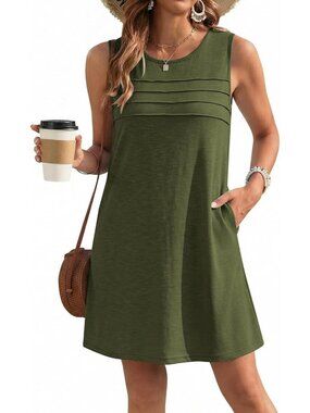 Womens Army Green Polyester Coverup Swimsuit Bathing Suit Coverup Pleated Front